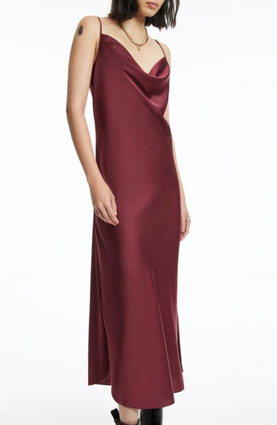 Shop Allsaints Hadley Satin Slipdress In Winter Orchid Red