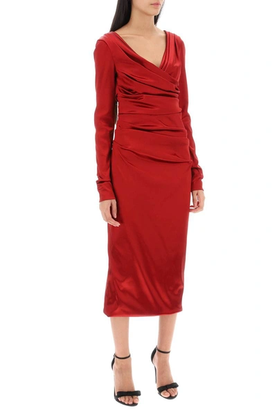 Shop Dolce & Gabbana Draped Dress In Satin In Red