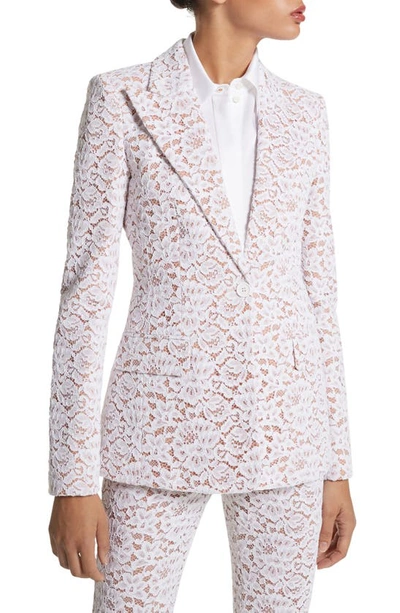 Shop Michael Kors Georgina Floral Lace One-button Blazer In Optic White