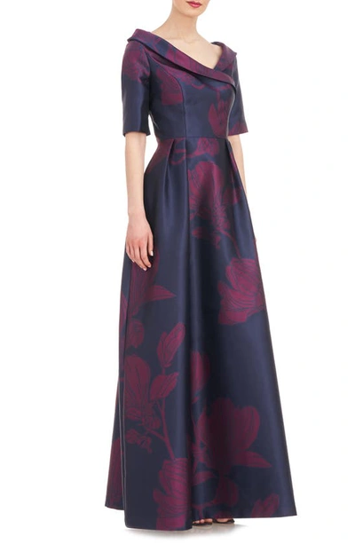 Shop Kay Unger Coco Floral Print Gown In Carbon/ Boysenberry