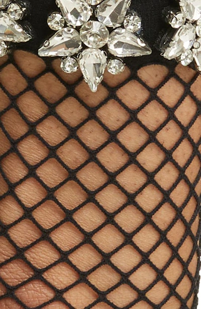 High Heel Jungle Crystal Couture Fishnet Crew Socks In Black