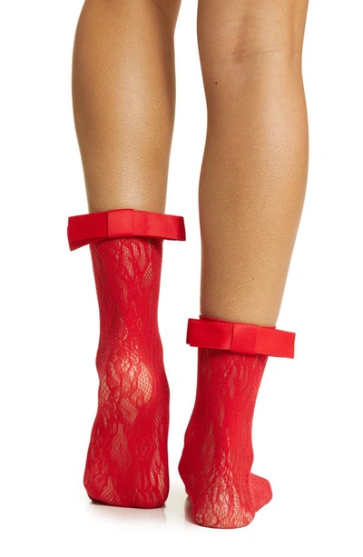 Shop High Heel Jungle Coco Bow Lace Crew Socks In Red