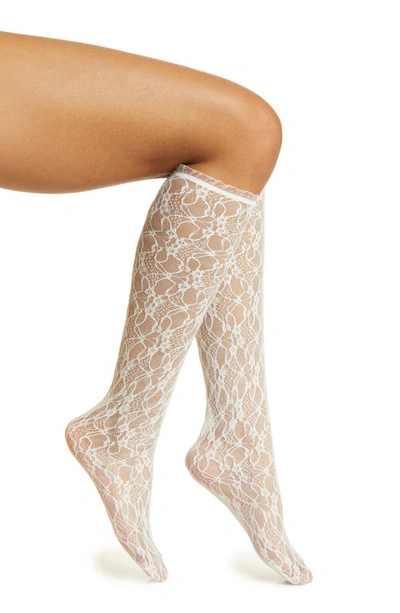 Shop High Heel Jungle Lace Knee High Socks In White