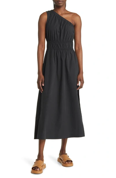 Shop Rails Selani One-shoulder Cotton Poplin Dress In Black
