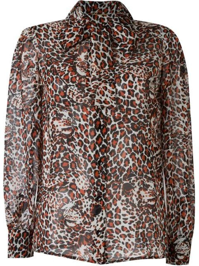 Shop Saint Laurent Tiger Print Pussy Bow Blouse