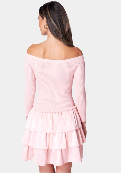 Bebe Off The Shoulder Tiered Dress In Rose
