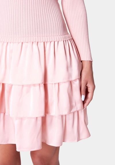 Bebe Off The Shoulder Tiered Dress In Rose