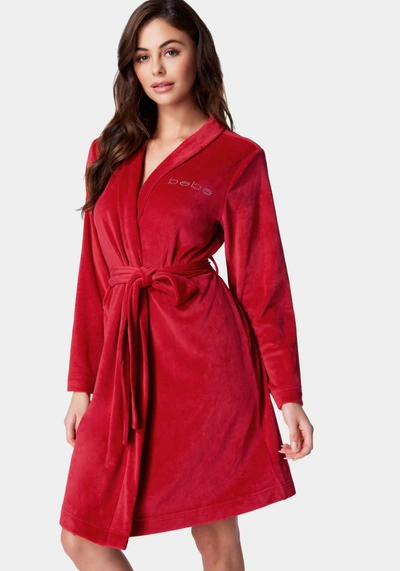 Bebe Velour With Rhinestones Robe In Red