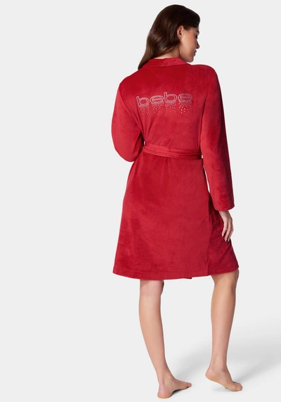 Bebe Velour With Rhinestones Robe In Red
