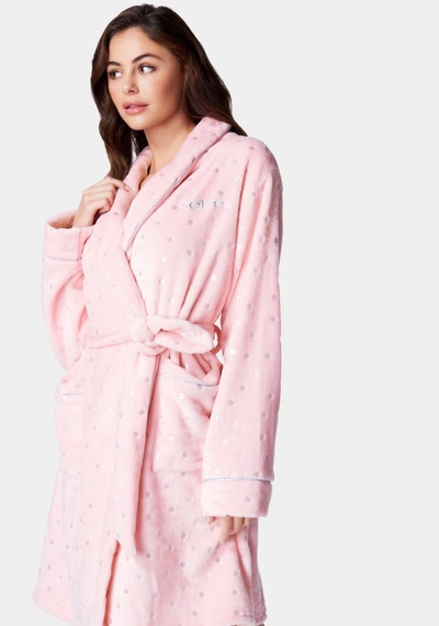 Shop Bebe Sliver Foil Plush Robe In Light Pink