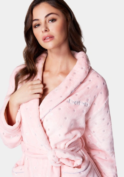 Shop Bebe Sliver Foil Plush Robe In Light Pink