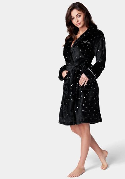 Bebe Sliver Foil Plush Robe In Black