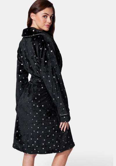 Bebe Sliver Foil Plush Robe In Black