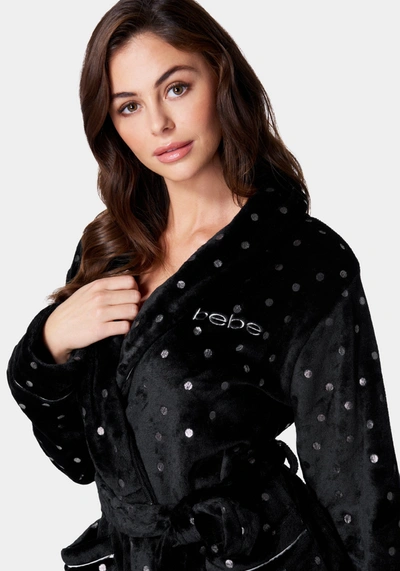 Bebe Sliver Foil Plush Robe In Black