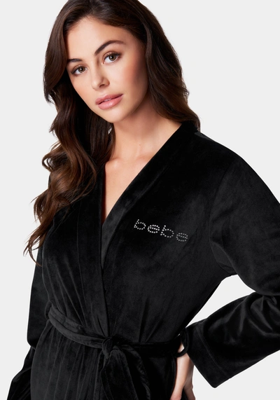 Shop Bebe Velour With Rhinestones Robe In Black
