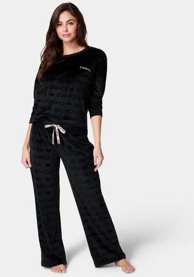Shop Bebe Burnout Velour Pajama Set In Black