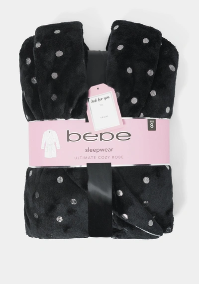 Shop Bebe Sliver Foil Plush Robe In Black
