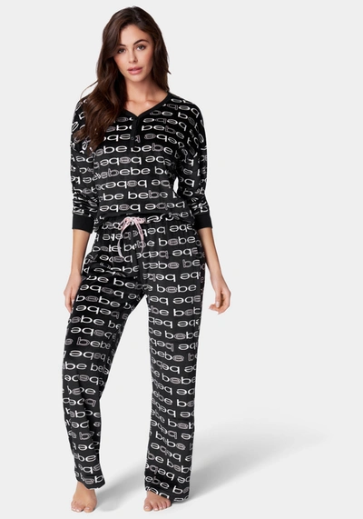 Shop Bebe Fleece Velour Pajama Set In Black