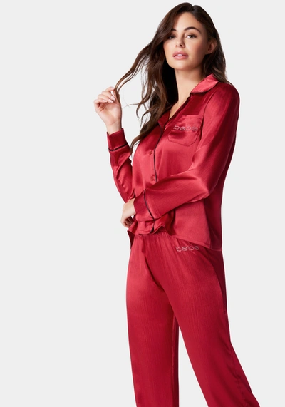Shop Bebe Luxury Textured Charmeuse Pajama Set In Red