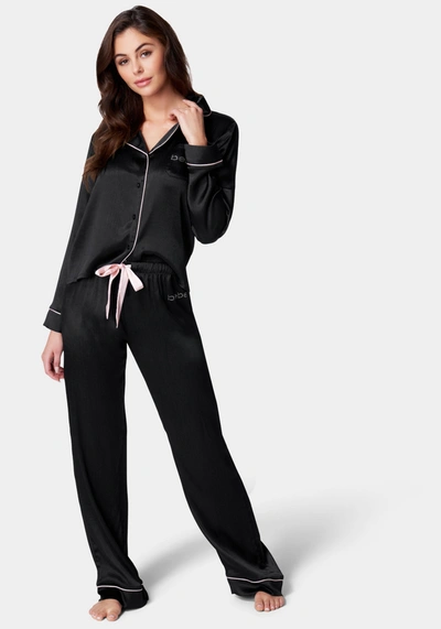 Shop Bebe Luxury Textured Charmeuse Pajama Set In Black