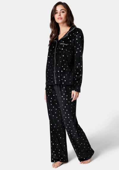 Bebe Sliver Foil Plush Pajama Set In Black