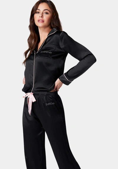 Bebe Luxury Textured Charmeuse Pajama Set In Black