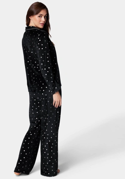 Bebe Sliver Foil Plush Pajama Set In Black
