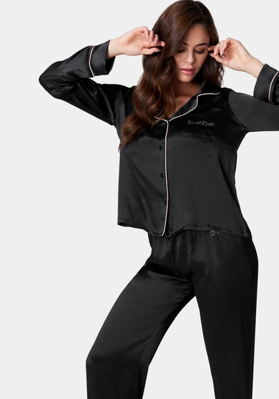 Bebe Luxury Textured Charmeuse Pajama Set In Black