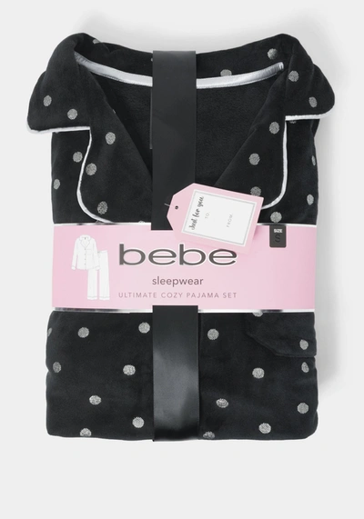 Bebe Sliver Foil Plush Pajama Set In Black