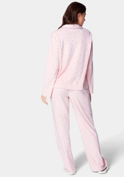 Bebe Sliver Foil Plush Pajama Set In Light Pink