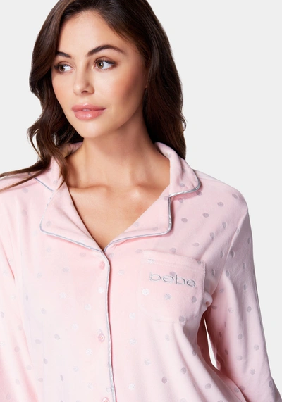 Bebe Sliver Foil Plush Pajama Set In Light Pink