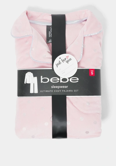 Bebe Sliver Foil Plush Pajama Set In Light Pink
