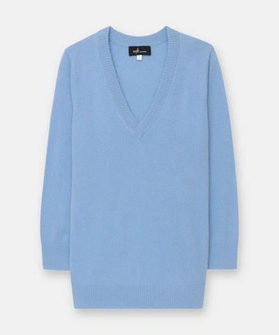 Shop Naadam Cashmere Relaxed V-neck Tunic Sweater In Dusty Blue