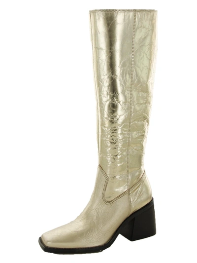 Shop Vince Camuto Sangeti Womens Leather Dressy Knee-high Boots In Gold
