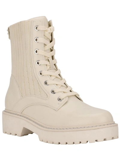 Shop Calvin Klein Samica Womens Faux Leather Stretch Combat & Lace-up Boots In Multi