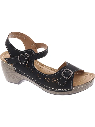 Shop Patrizia By Spring Step Shantay Womens Leather Perforated Wedge Sandals In Black