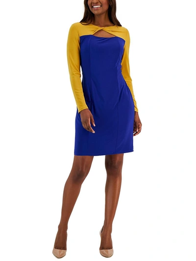 Shop Kasper Womens Knot Neck Colorblock Sheath Dress In Blue