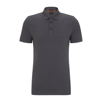 Shop Hugo Boss Stretch-cotton Slim-fit Polo Shirt With Logo Patch In Grey
