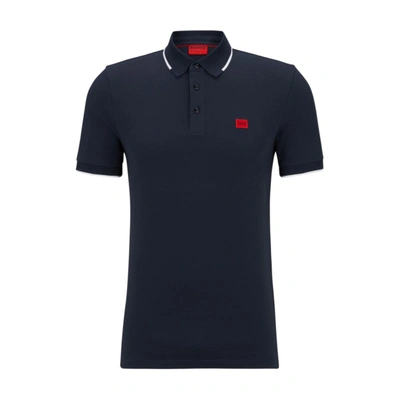 Shop Hugo Cotton-piqu Slim-fit Polo Shirt With Logo Label In Blue