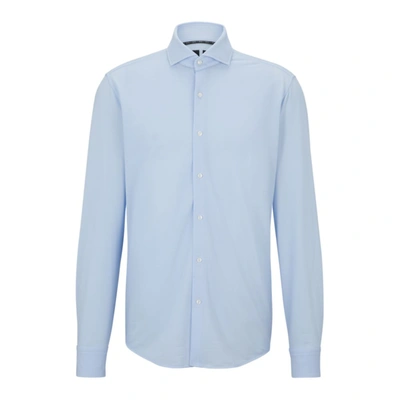 Shop Hugo Boss Regular-fit Shirt In Structured Performance-stretch Fabric In Blue