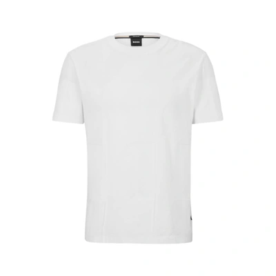 Shop Hugo Boss Mercerised-cotton T-shirt With Houndstooth Jacquard In White