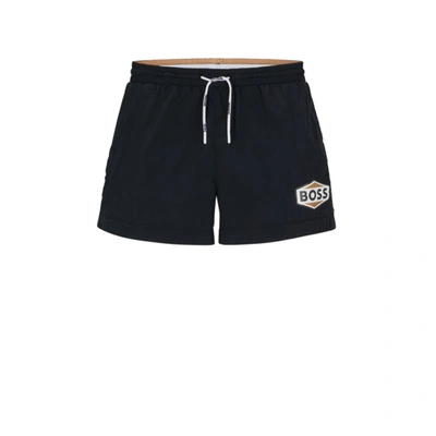Shop Hugo Boss Quick-drying Swim Shorts With Logo Details In Black