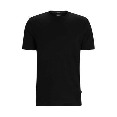 Shop Hugo Boss Mercerised-cotton T-shirt With Large Jacquard-woven Monograms In Black