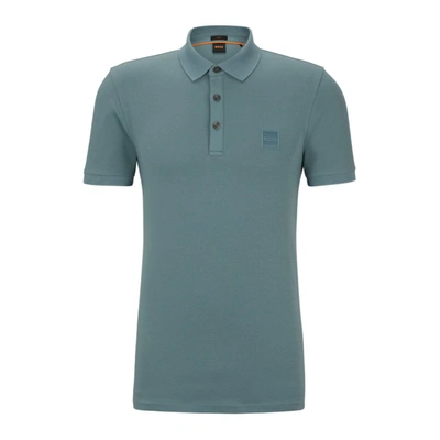 Shop Hugo Boss Stretch-cotton Slim-fit Polo Shirt With Logo Patch In Green