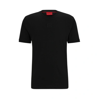 Shop Hugo Cotton-jersey T-shirt With Tonal Logo Badge In Black