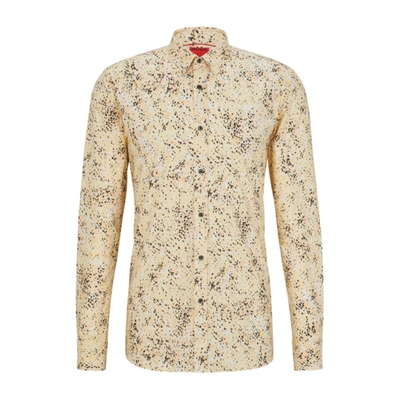 Shop Hugo Extra-slim-fit Shirt In Dalmatian-print Stretch Cotton In Beige