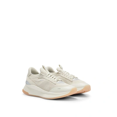 Shop Hugo Boss Sock Trainers With Knitted Upper And Fishbone Sole In Beige