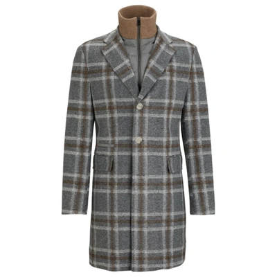 Shop Hugo Boss Slim-fit Coat With Zip-up Inner In Grey