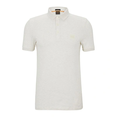 Shop Hugo Boss Stretch-cotton Slim-fit Polo Shirt With Logo Patch In Beige