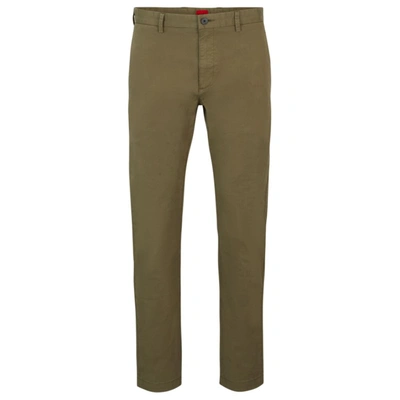 Shop Hugo Slim-fit Trousers In Stretch-cotton Gabardine In Green